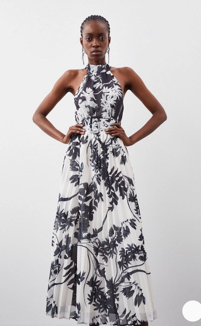Karen millen pleated floral dress coral online