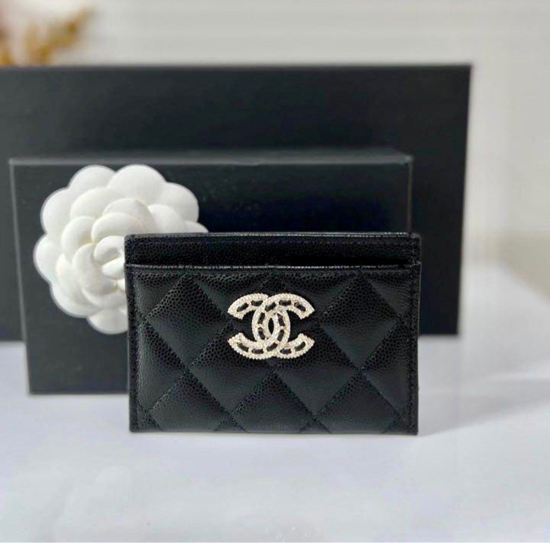 Chanel 22S Card Holder Black Caviar Crystal GHW, Luxury, Bags & Wallets on  Carousell