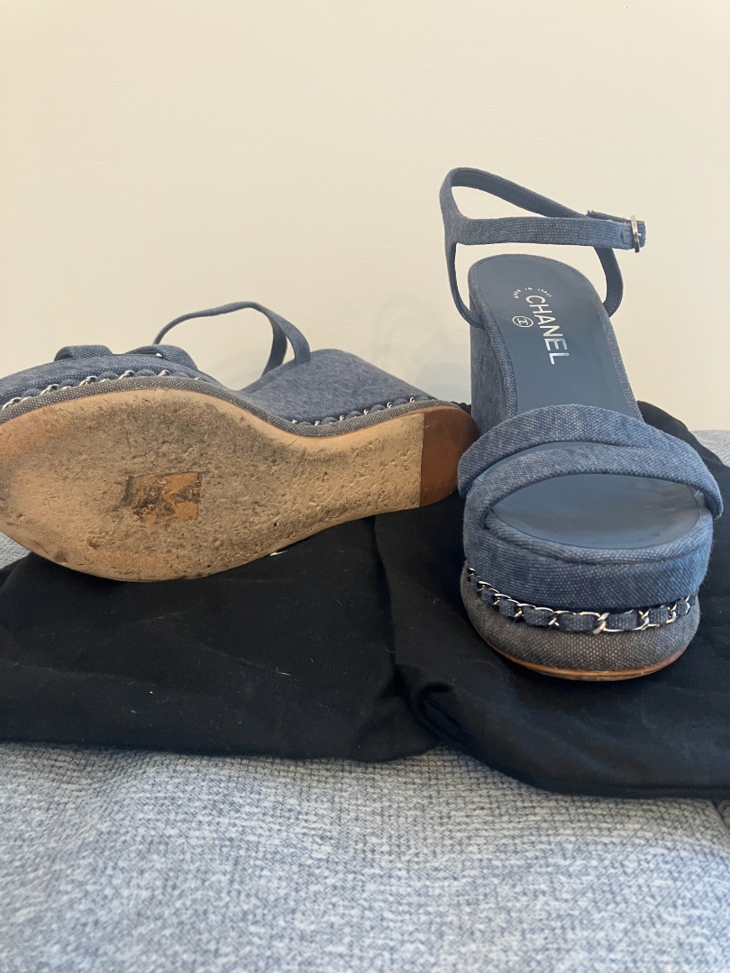 CHANEL blue denim sandals Luxury Sneakers Footwear on Carousell