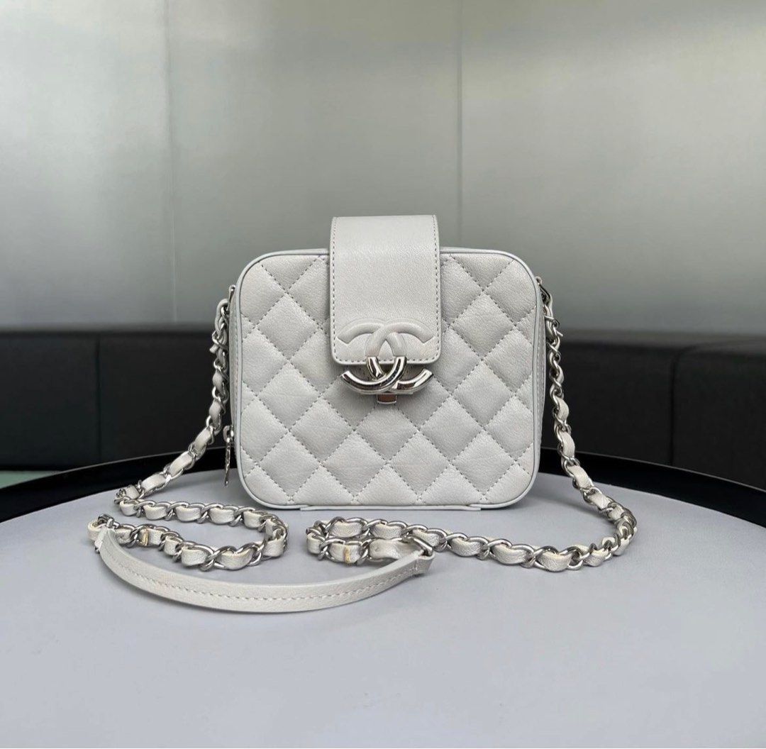 Chanel Box Camera Bag Goatskin Grey/ Phw, Luxury, Bags & Wallets on  Carousell