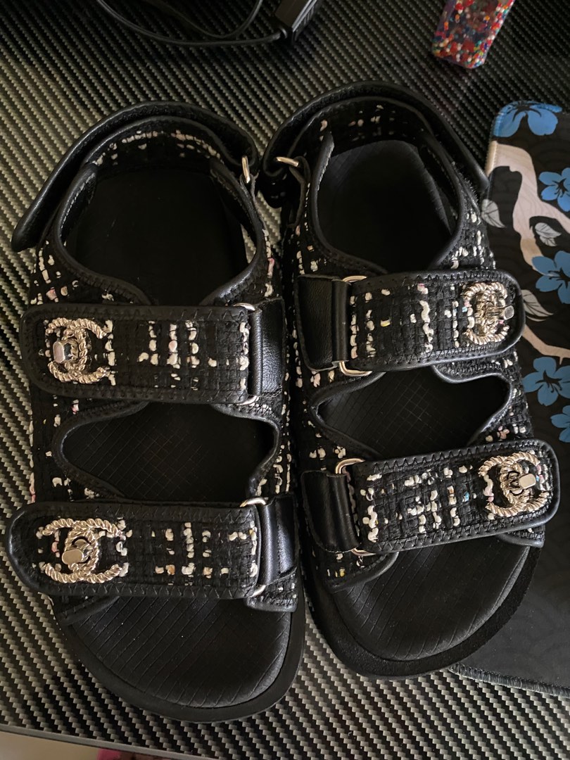 Chanel Tweed Dad Sandals on Carousell