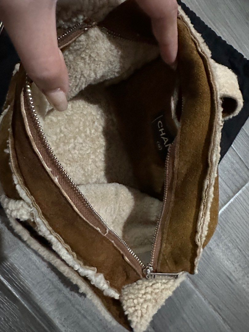 Chanel Brown Leather and Wool Sherpa Shoulder Bag
