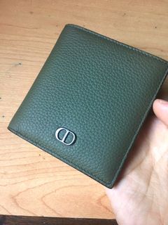 Dior Logo Leather Wallet in Green for Men