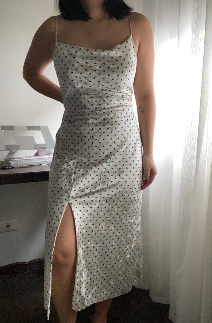 Polka dot cowl deals neck dress