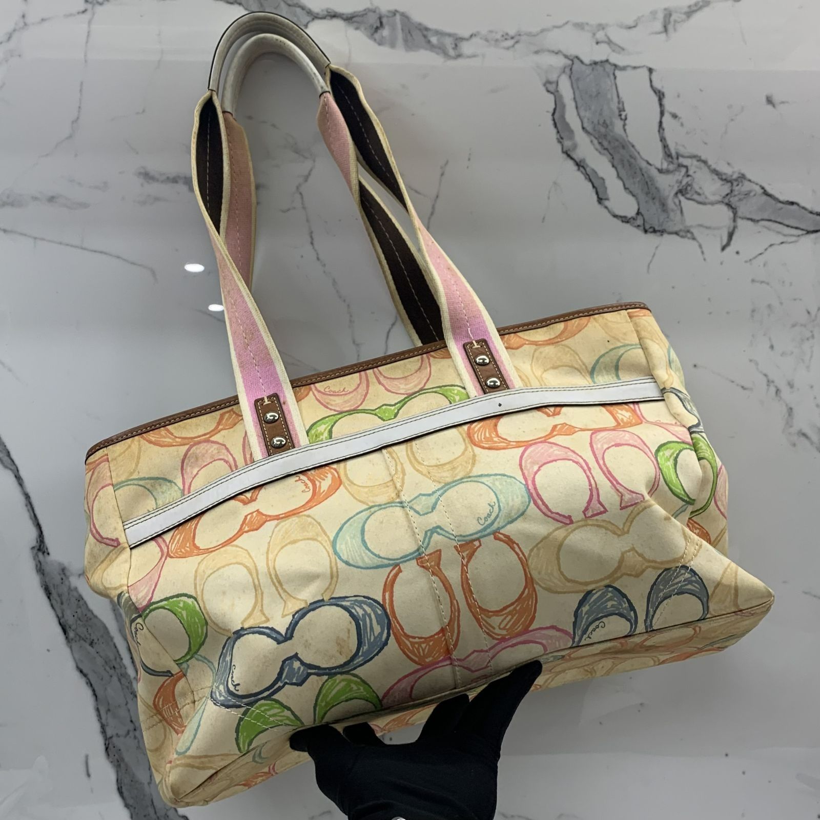 COACH F11674 MULTICOLOUR SCRIBBLE CANVAS HAMPTON SHOULDER BAG 237024684 AL