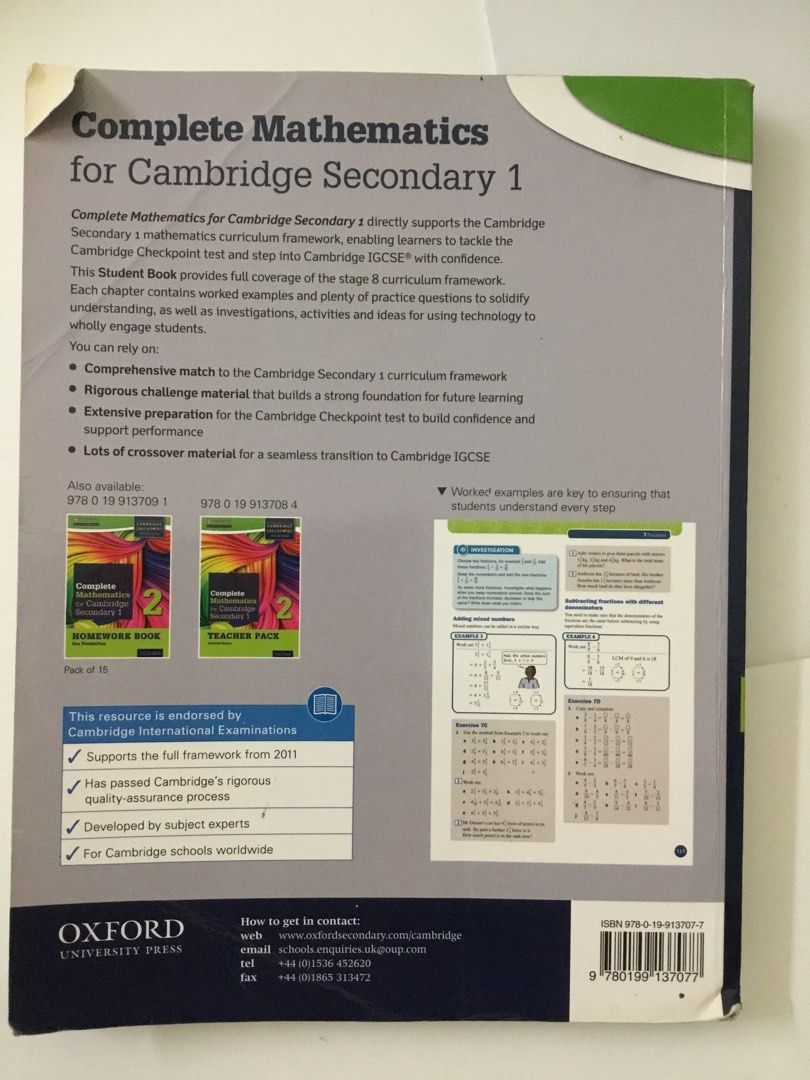 Complete Mathematics year 8 Cambridge Lower Secondary 1 Book 2, Hobbies & Toys, Books