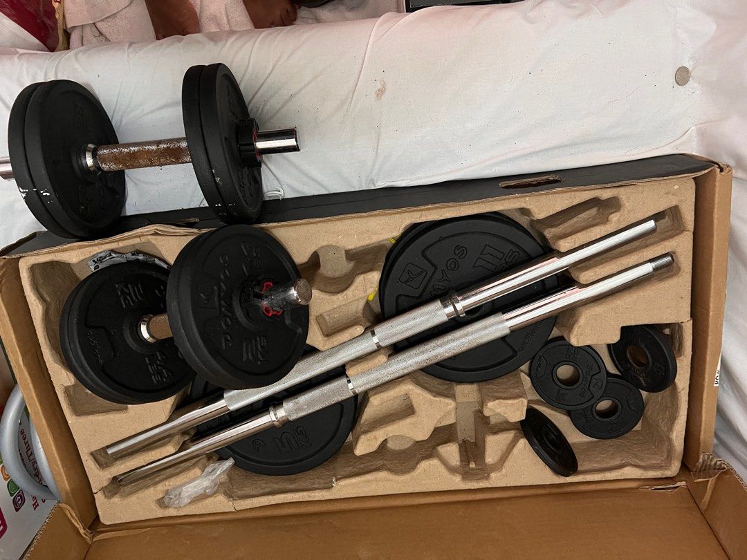 Dumbbell Decathlon Kit Bar 50kg, Sports Equipment, Exercise & Fitness, Weights & Dumbbells on