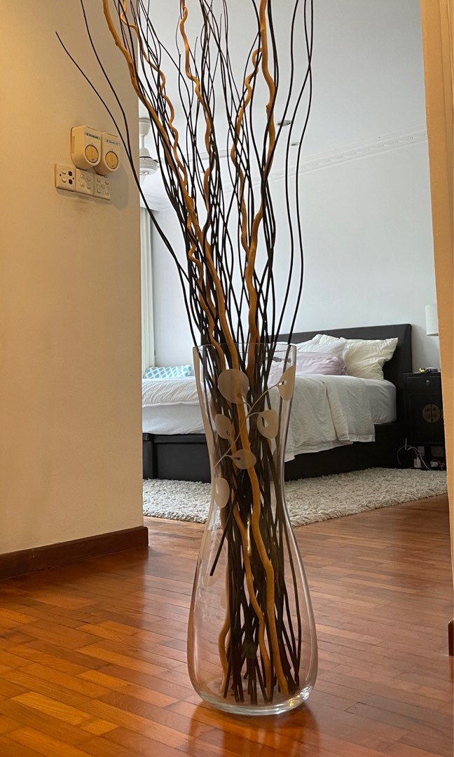 Decorative Glass Vase with sticks, Furniture & Home Living, Home Decor ...