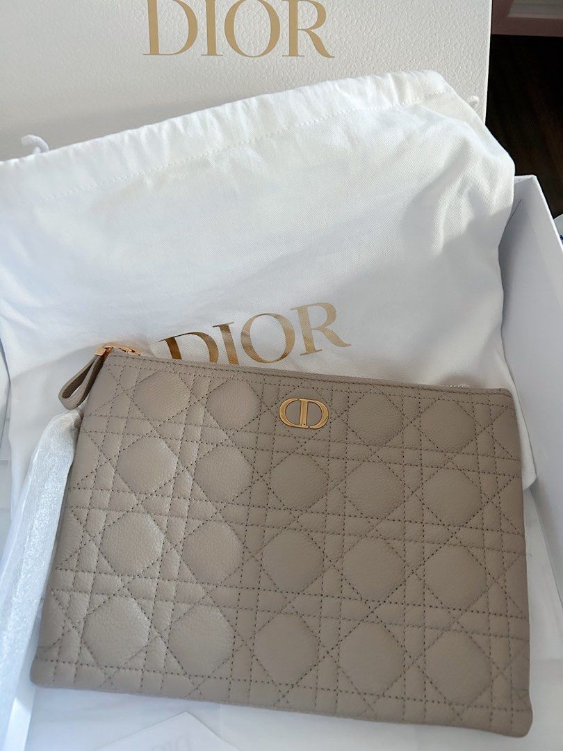 Large Dior Caro Daily Pouch Sand-Colored Supple Cannage Calfskin