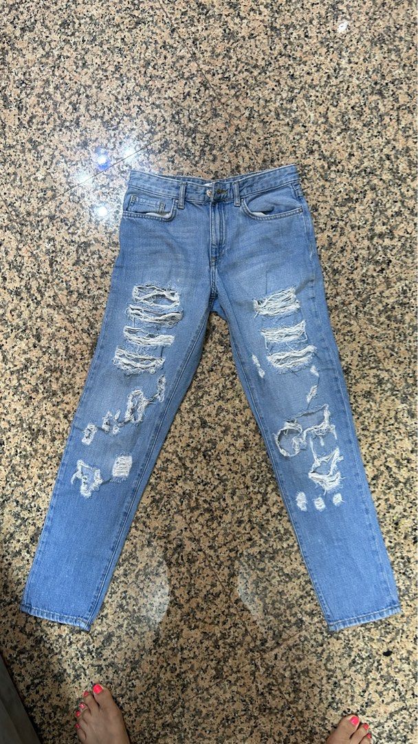 Forever 21 Mid rise ripped denim jeans faded denim jeans, Men's