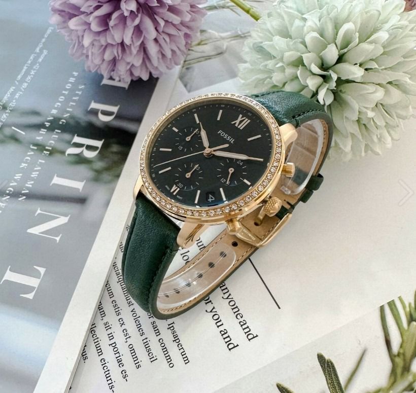 Fossil ES5239 Neutra Chronograph Green Eco Leather Strap Date