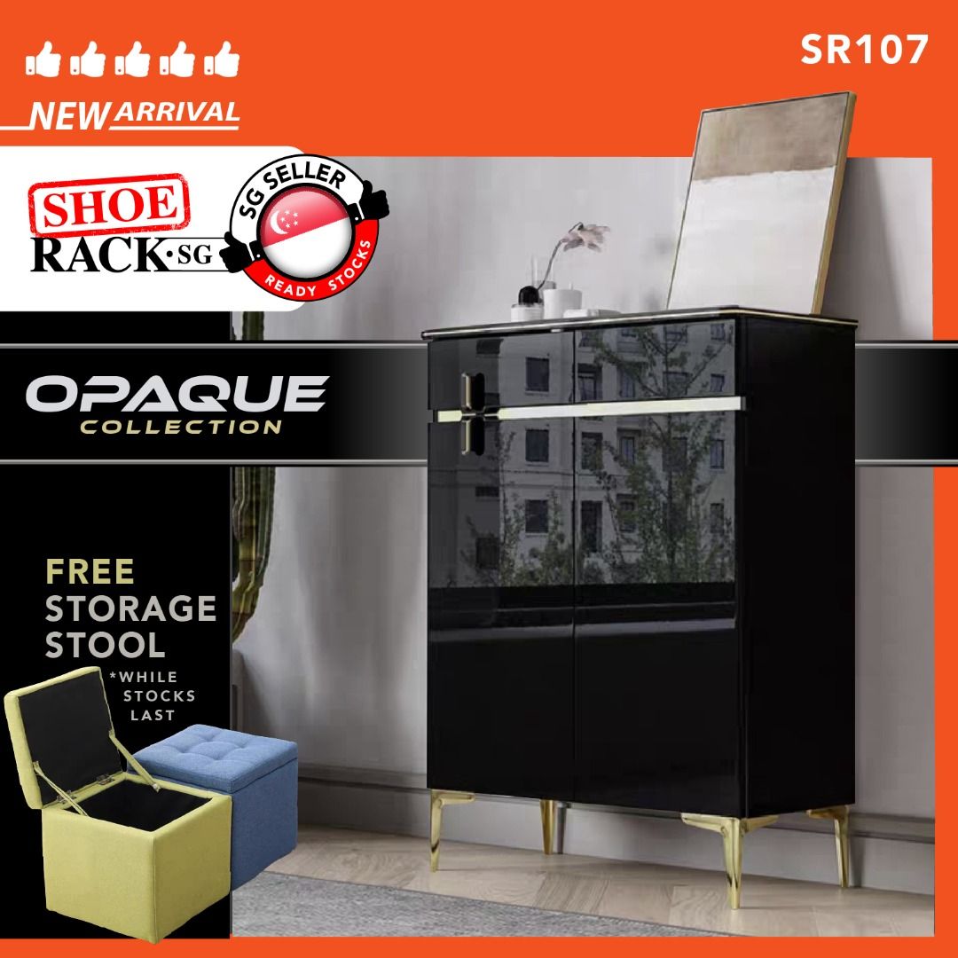 FULLY ASSEMBLED SR 107 OPAQUE Edition GLOSSY BLACK Shoe Rack Shoe Cabinet Shoe Shelves