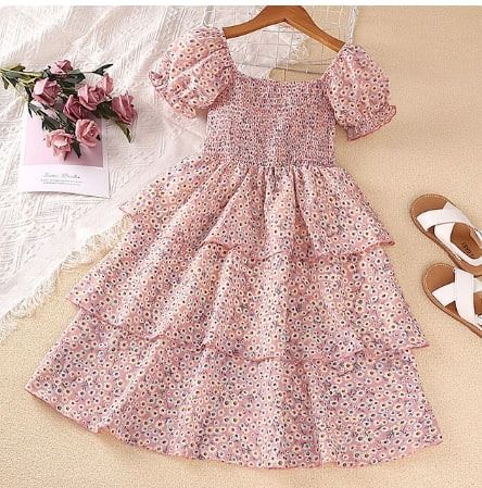 Beautiful florals dot clothes dress for kids baby girls summer 2023 