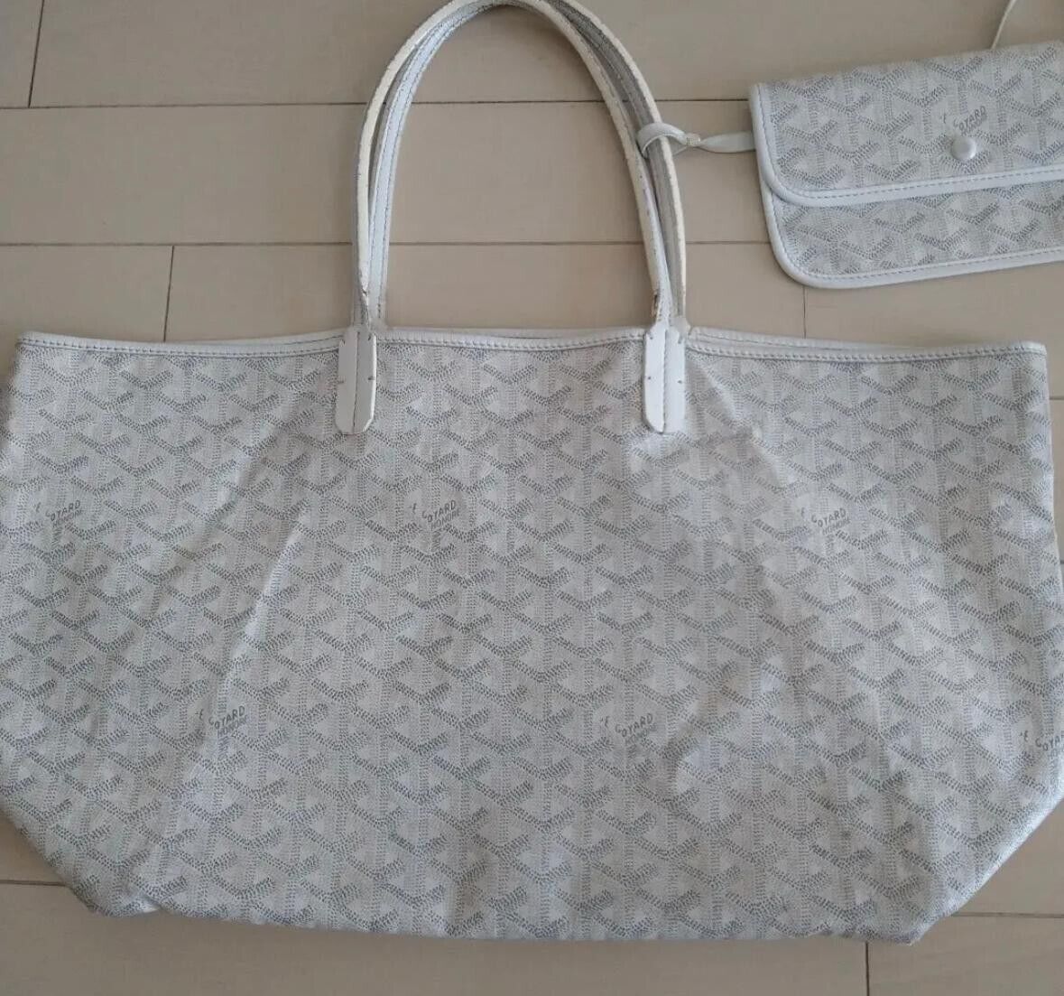 Goyard Saint Louis Junior Tote Hand Bag PVC Canvas Leather White