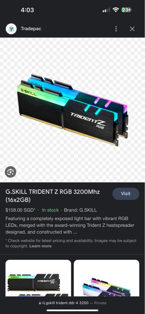 Gskill Trident Z 8gb x 4 3200MHZ Computers Tech Parts