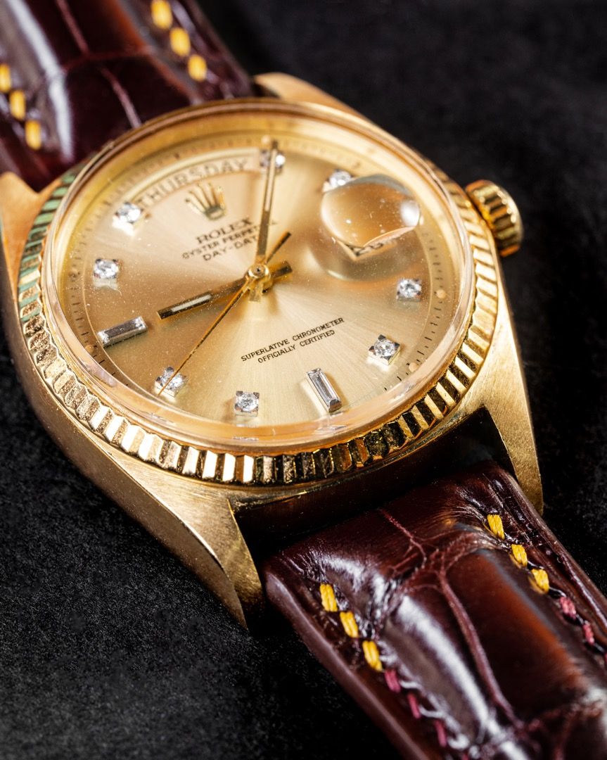 Gold rolex leather strap hotsell