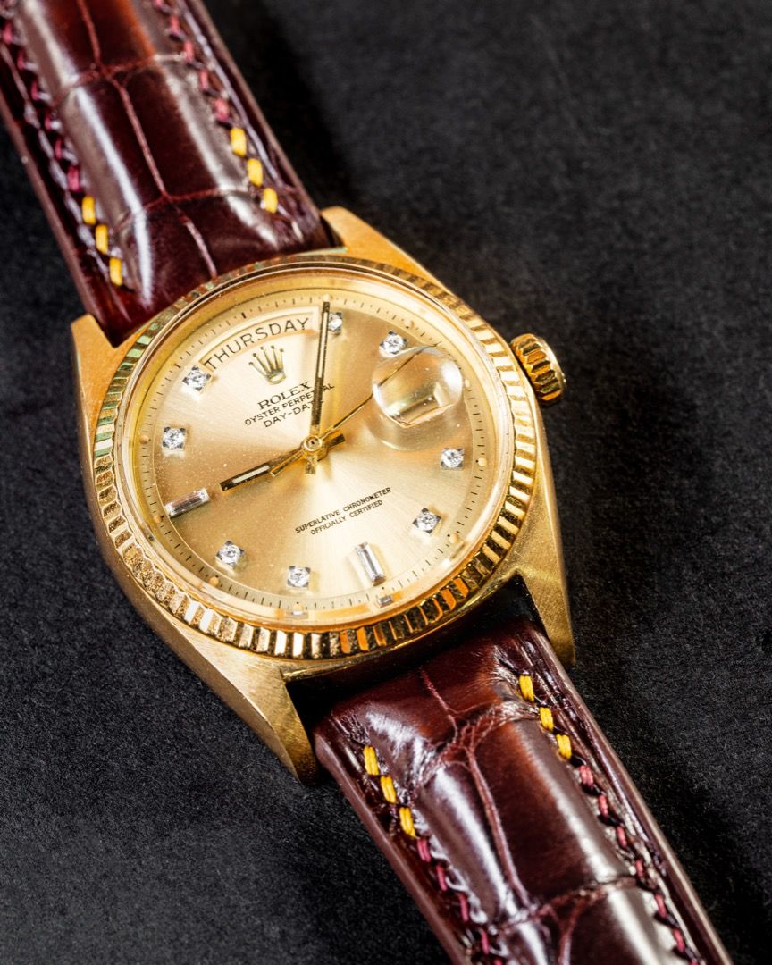 Handmade Hand stitched Watch Strap in Reddish Brown Crocodile