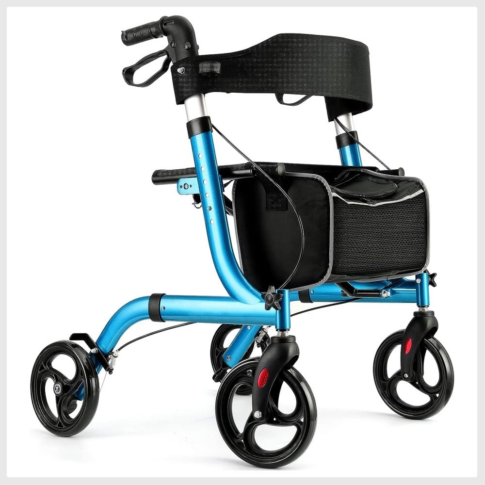 Healconnex Rollator Walkers for Seniors-Folding Rollator Walker with Seat  and Four 8-inch Wheels-Medical Rollator Walker with Comfort Handles and  Thick Backrest-Lightweight Aluminium Frame ,Blue (Blue), Health &  Nutrition, Medical Supplies & Tools
