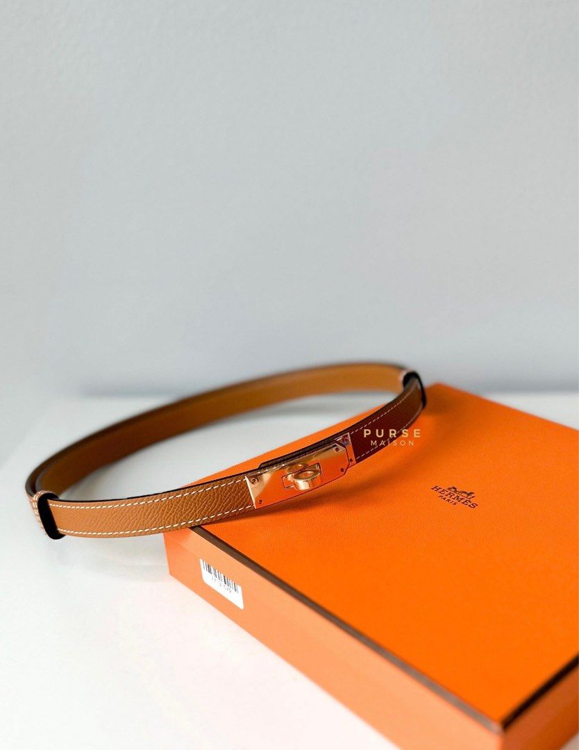 Hermes Kelly Belt Epsom Gold (Brown) in Rose Gold Hardware Stamp B on