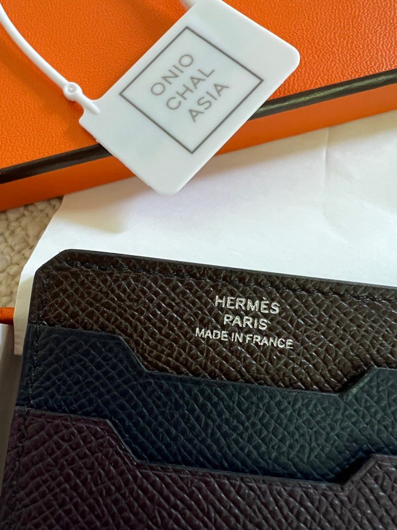 Hermes City 3CC Colorblock Card Holder In Noir And Vert-De-Gris, Black –  Found Fashion
