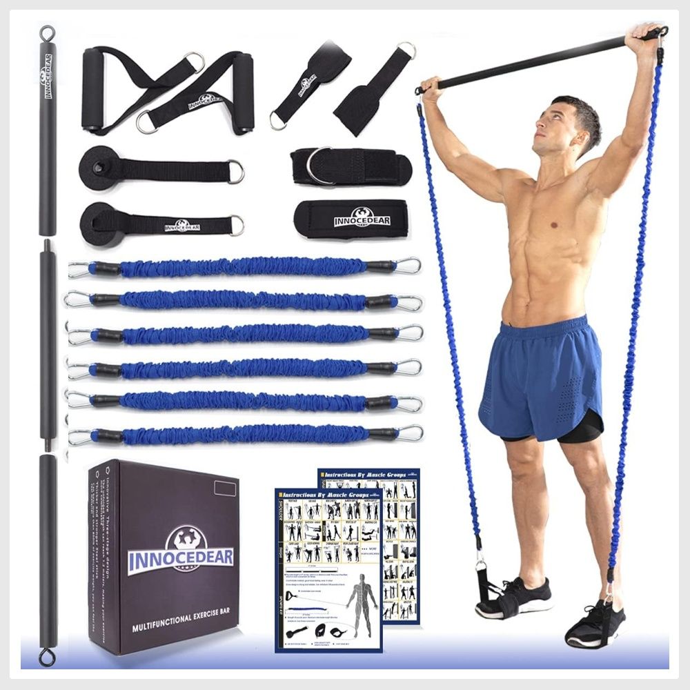 INNOCEDAR Home Gym Bar Kit with Resistance Bands Portable Gym Full