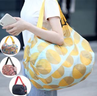 NaRaYa Large Tote Bag Yellow With Flowers ~ Perfect For Travel! Folds Flat!