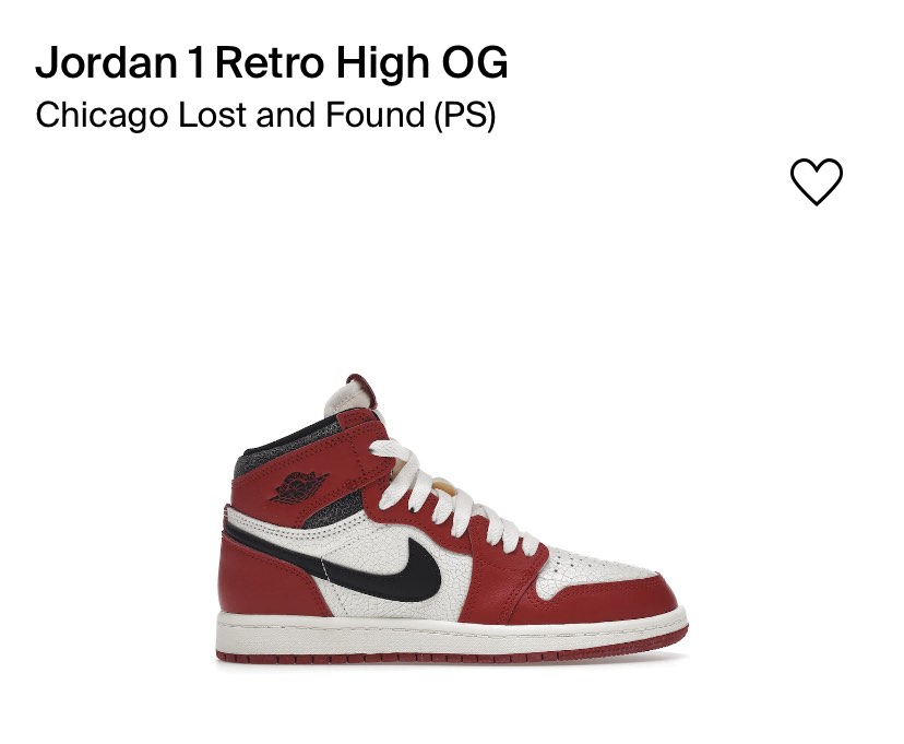 Jordan 1 Retro High Chicago Lost and Found OG PS Pre-School