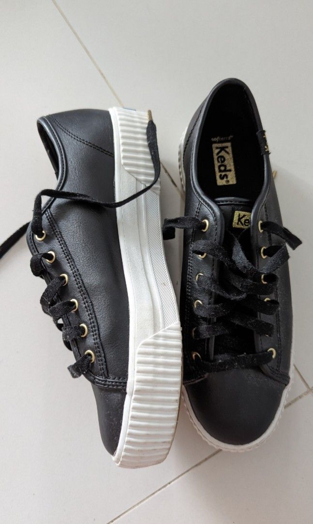 All black store leather sneakers womens