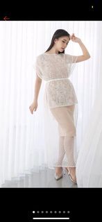 Lace overlay nude dress