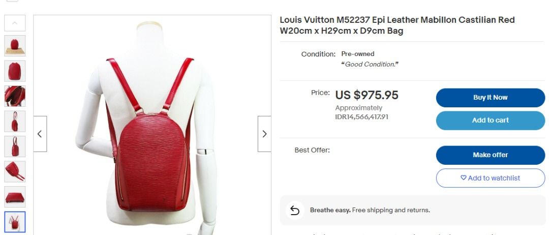 LOUIS VUITTON Epi Mabillon Backpack Red Castilian M52237 LV Auth