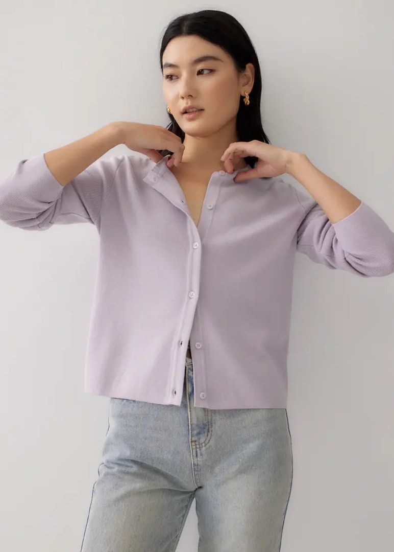 Purple button down sweater hot sale