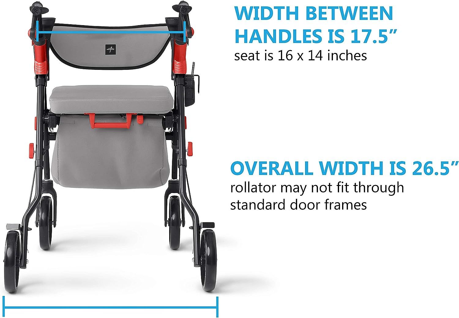 Medline Premium Empower Rollator Walker with Seat, Comfort Handles and Thick Backrest, Folding