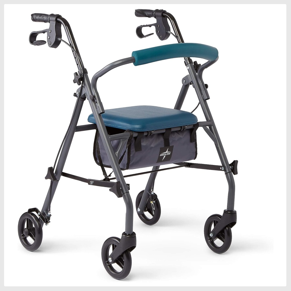 Medline Rollator Walker with Seat and Wheels, Folding Walker for Seniors with Microban