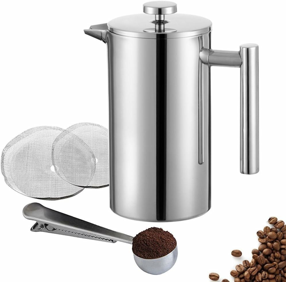  Secura French Press Coffee Maker, 304 Grade Stainless Steel  Insulated Coffee Press with 2 Extra Screens, 34oz (1 Litre), Black: Home &  Kitchen