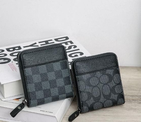 Men s Leather Bifold Zip Wallet Small Short wallet for men Coin