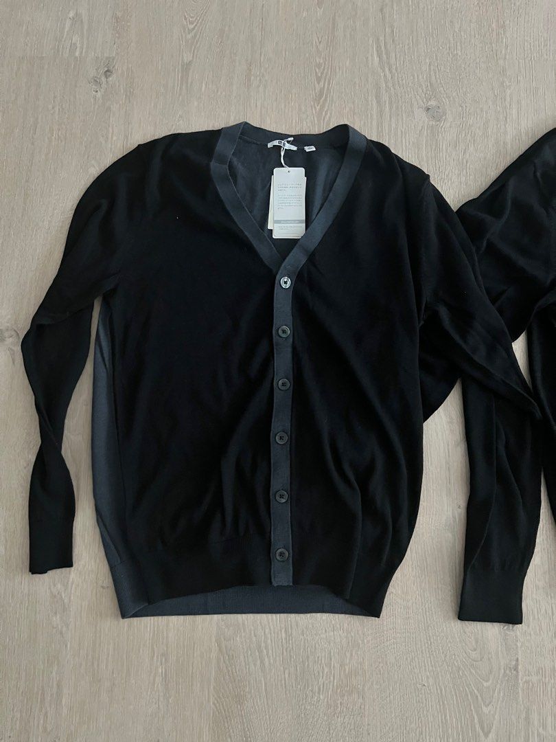 Men s Merino Wool Black Grey Cardigans M L