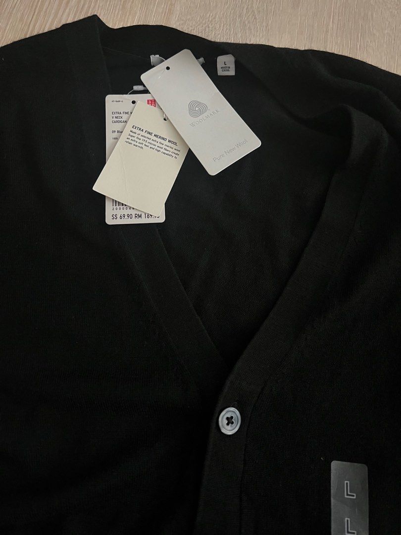 Men s Merino Wool Black Grey Cardigans M L Men s Fashion