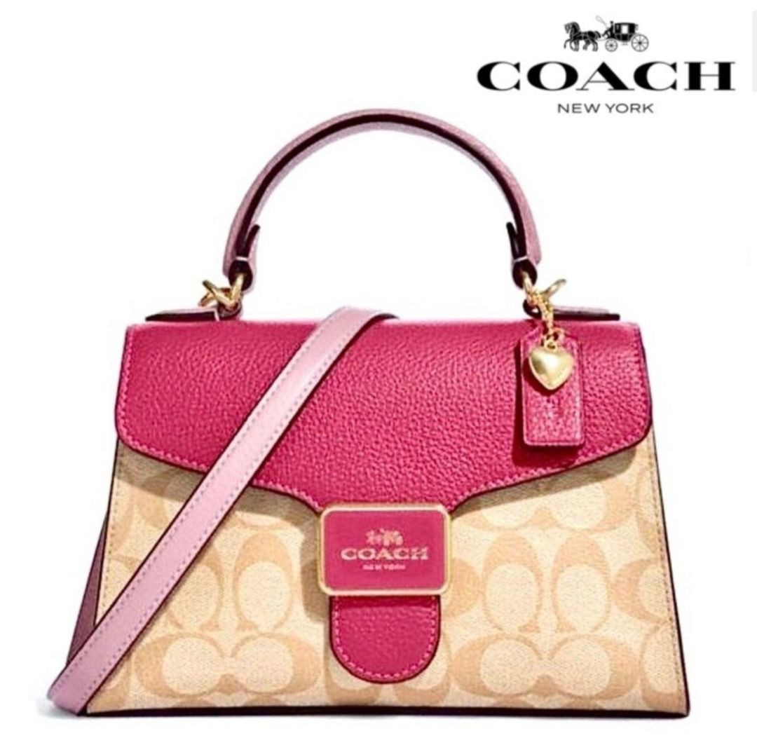 New Coach Original Rose Pink Khaki Signature Collection Pepper Satchel