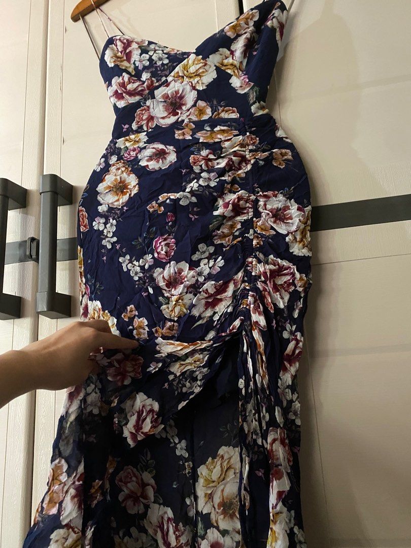 Nicholas Garden Rose Drawstring Silk Midi Cocktail Dress