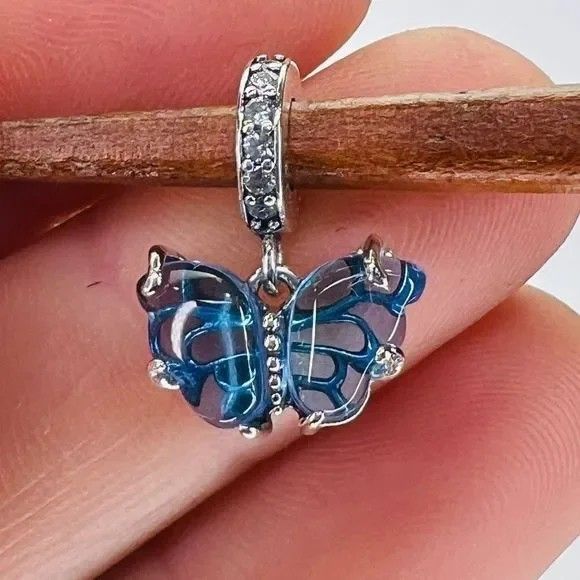 Blue Murano Glass Butterfly Dangle Charm, PANDORA