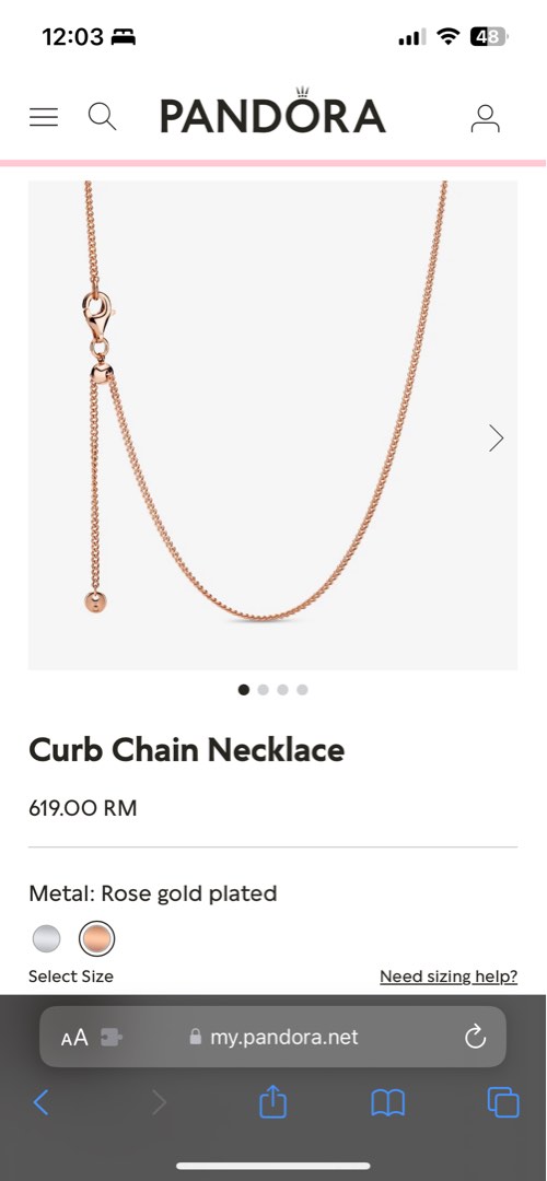 Pandora curb shop chain necklace gold