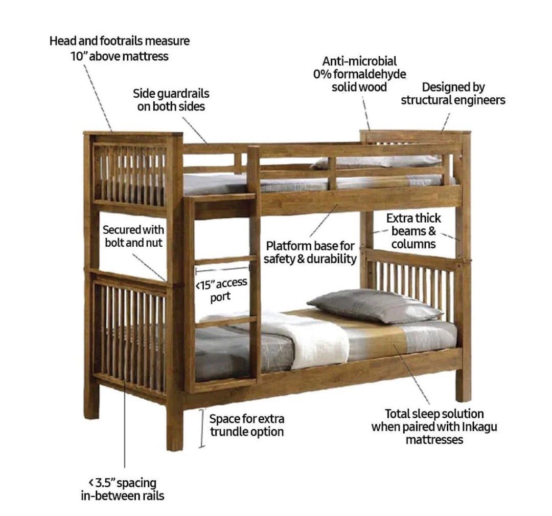 Picket & Rail Double Decker Bed, Furniture & Home Living, Furniture