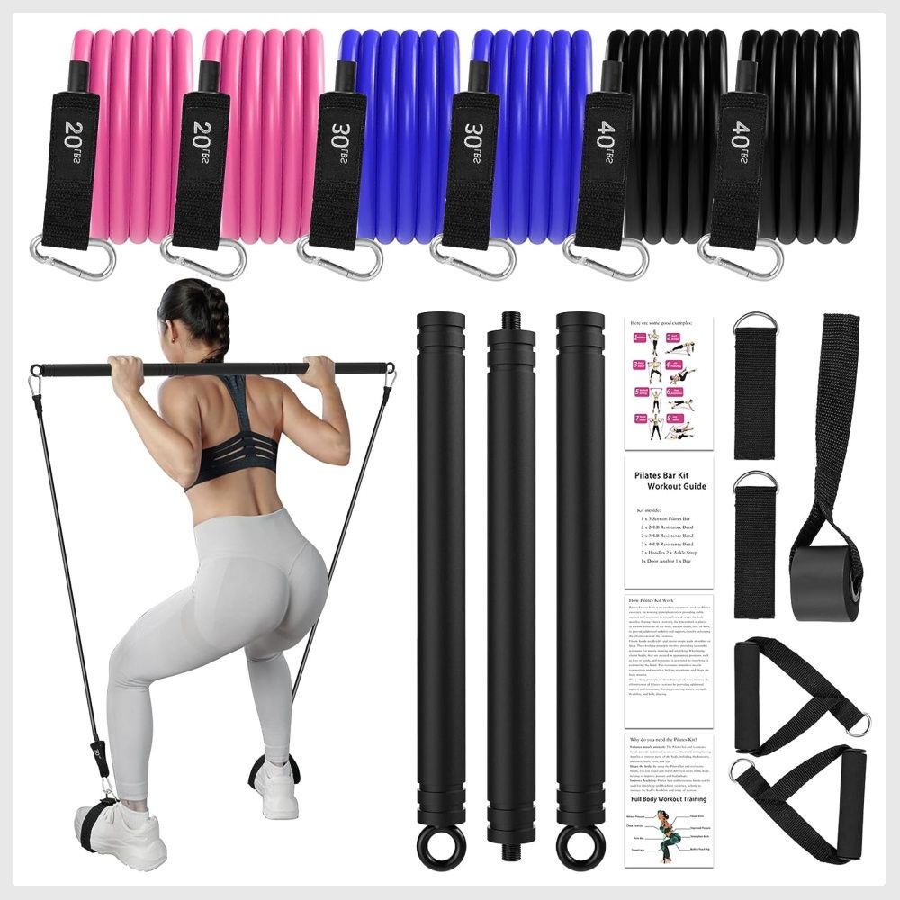 Pilates Bar Kit, Portable Gym Bar with Resistance Bands, Pilates Equipment  for Home Workouts, Multifunctional Pilates Bar for Legs, Hip, Waist and  Arm, Resistance Band Bar for Women & Men (Black), Sports