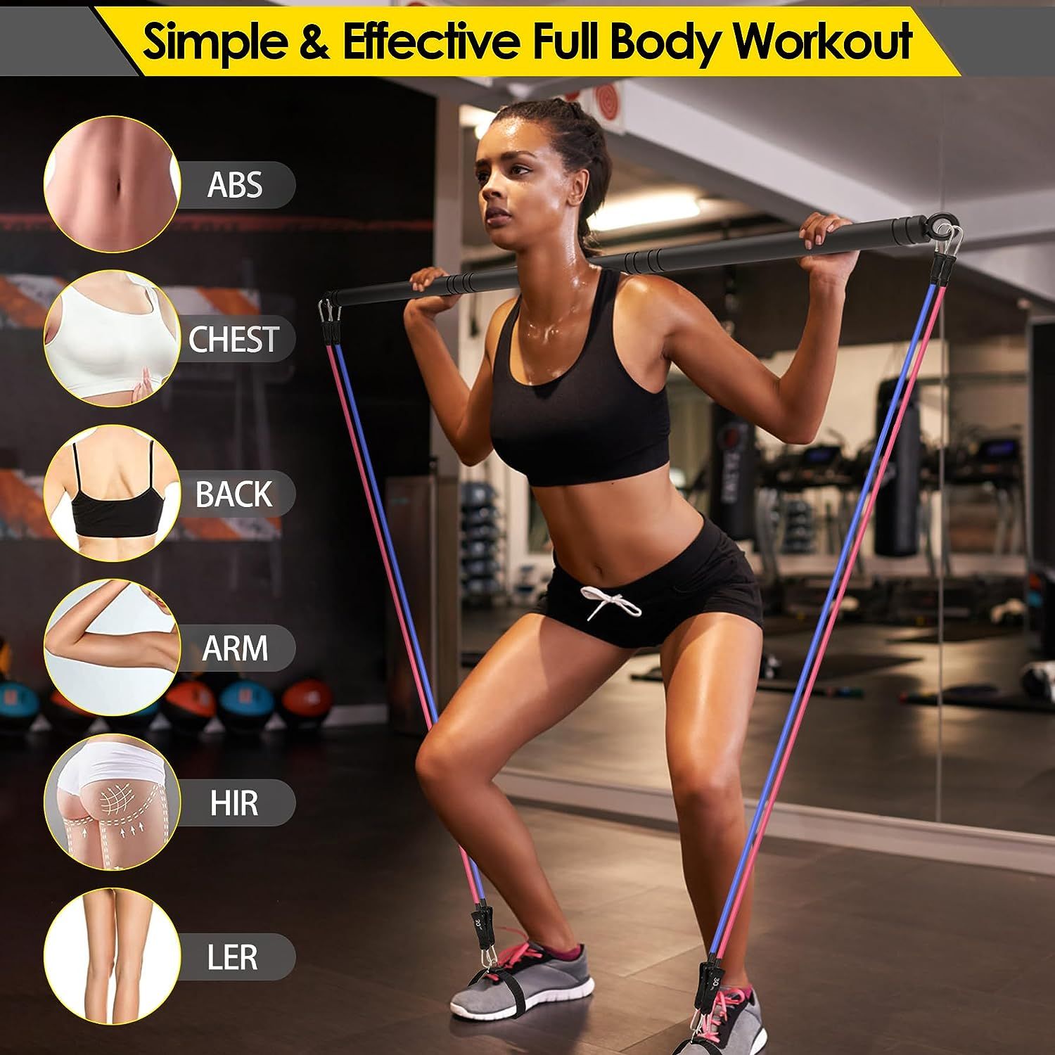 Pilates Bar Kit Portable Gym Bar with Resistance Bands Pilates Equipment for Home Workouts Multifunctional Pilates Bar for Legs Hip Waist and