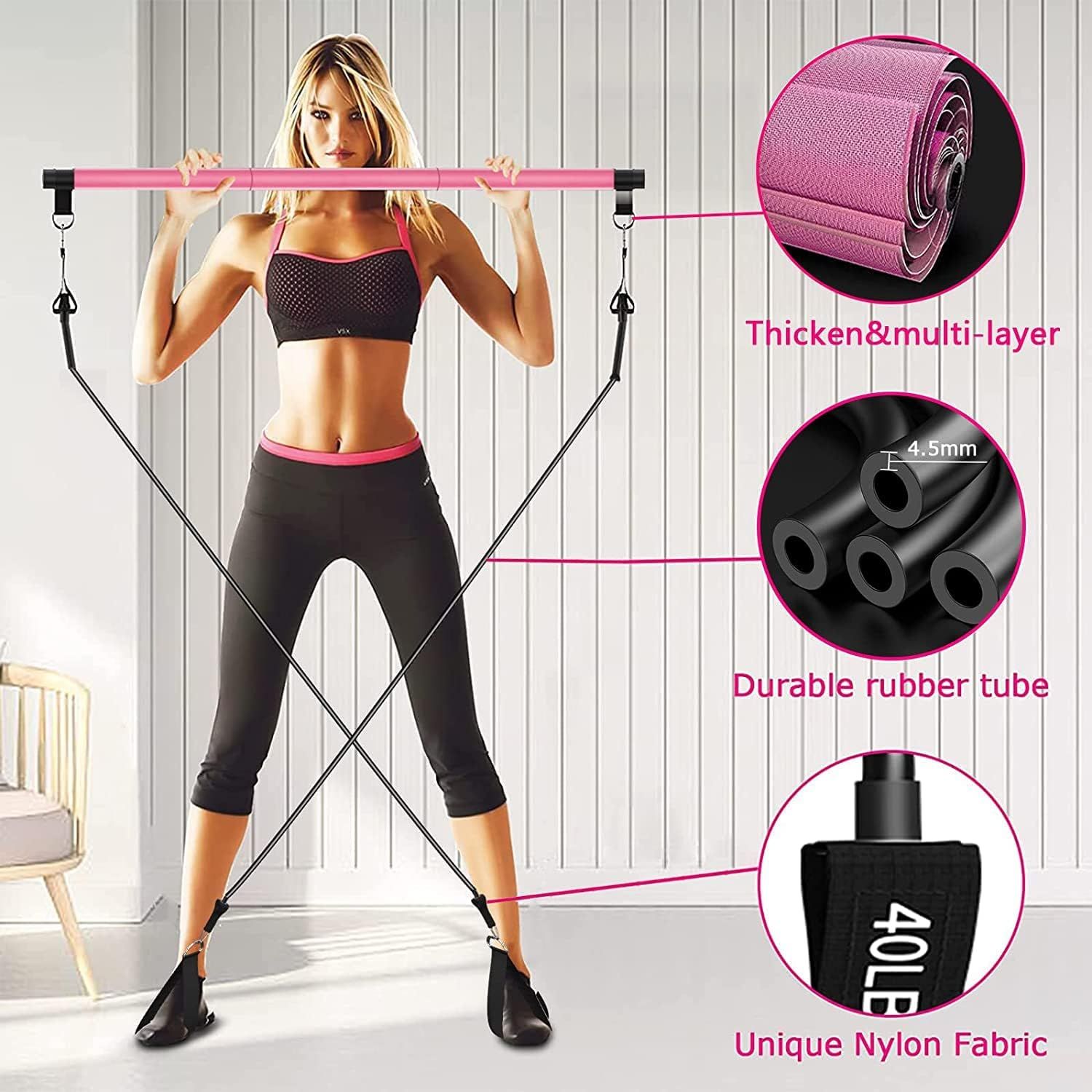 Pilates Bar Kit with Resistance Bands 4 x Resistance Bands 3