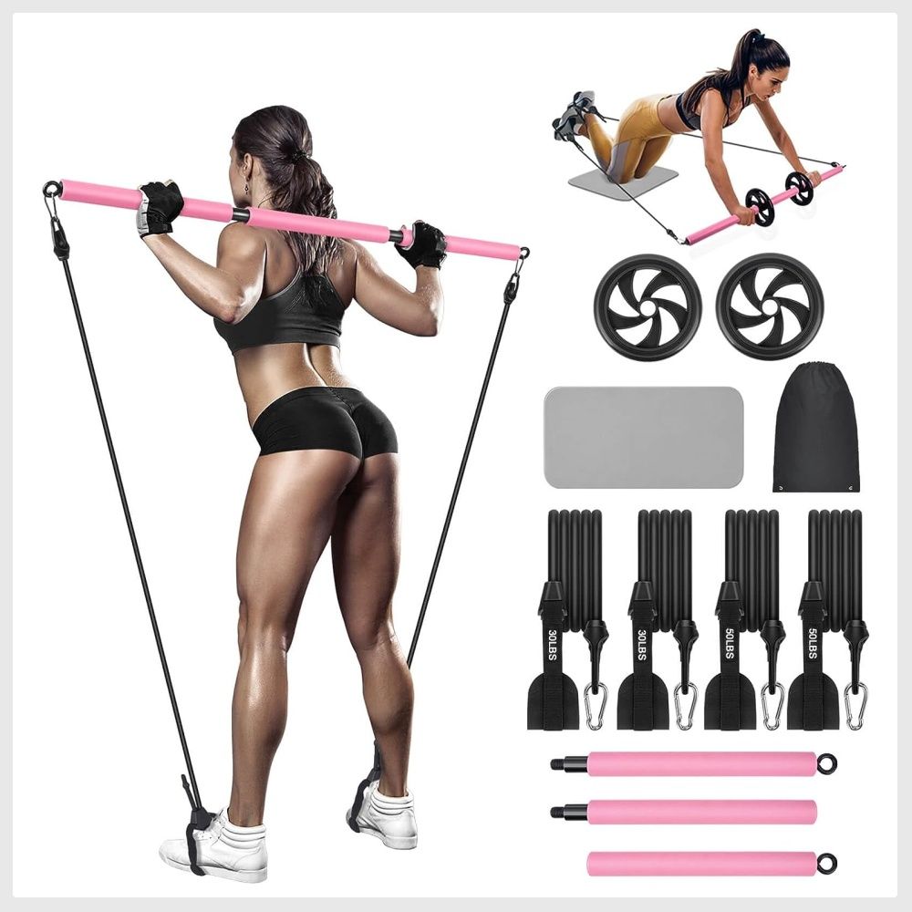 Pilates Bar Kit with Resistance Bands, Multifunctional Yoga Pilates Bar with  Heavy-Duty Metal Adjustment Buckle, Portable Home Gym Pilates Resistance  Bar Kit for Women Full Body Workouts Pink