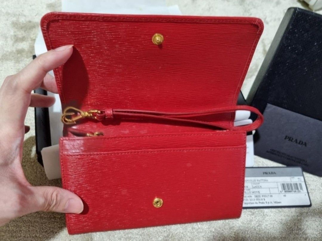 Prada Red Saffiano leather card case