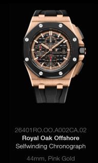 Pre Owned Audemars Piguet Royal Oak Offshore Novelty 26401RO Black Dial Automatic Rose Gold Casing Rubber