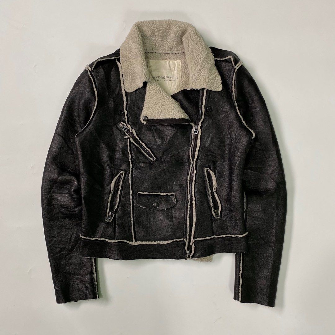 Ralph Lauren s Denim Supply.Co Black Faux Leather Sherpa Moto