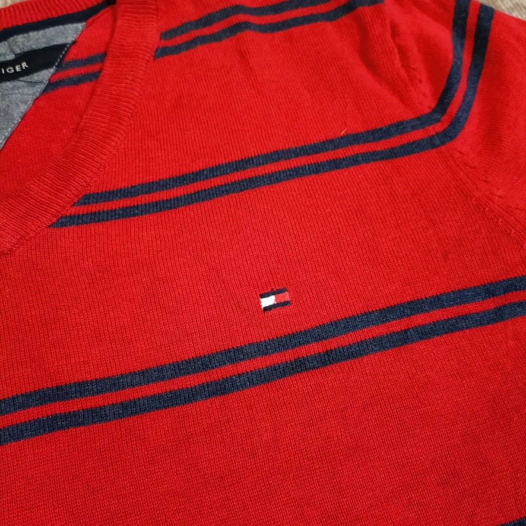 Red with Navy Stripes Tommy Hilfiger Pullover Men s Fashion